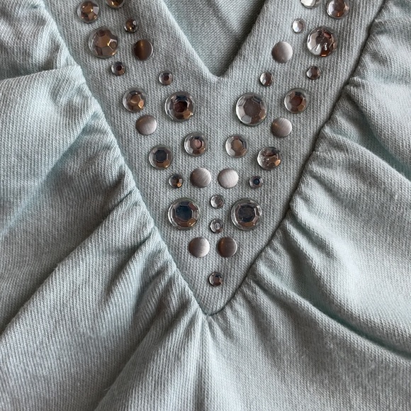 Emma James Light Aqua Ladies V-neck Collared Top - Picture 4 of 4